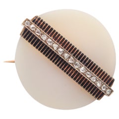 Broche-pendentif de style industriel VICTORIAN 1880 en or 14 carats avec agate et diamants