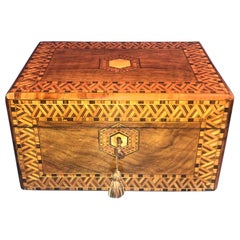 Antique Victorian 1880 Inlaid Walnut Tunbridge Ware Box