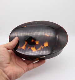 Victorian 1880 Oval Desk Box in .925 Sterling Silver with Brown Faux Tortoise