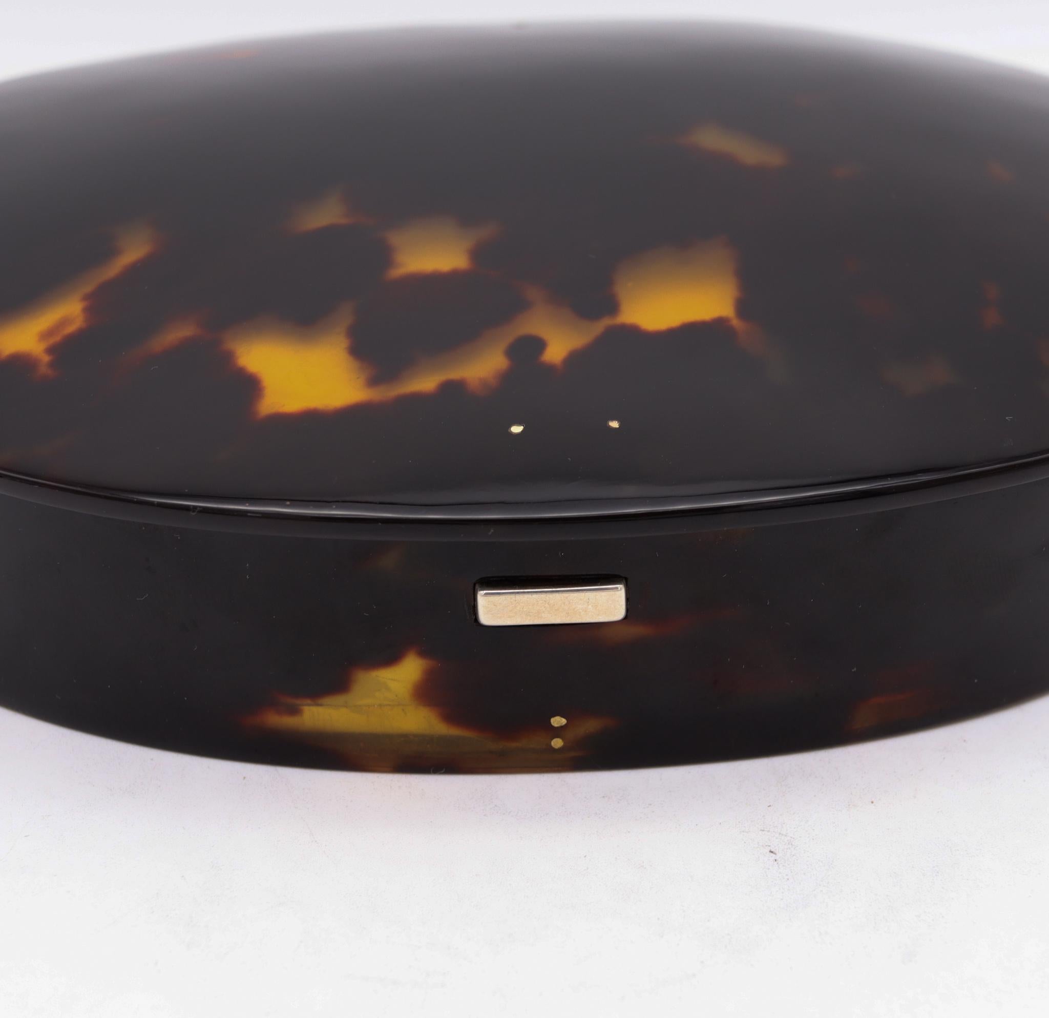 Victorian 1880 Oval Desk Box in .925 Sterling Silver with Brown Faux Tortoise In Excellent Condition For Sale In Miami, FL