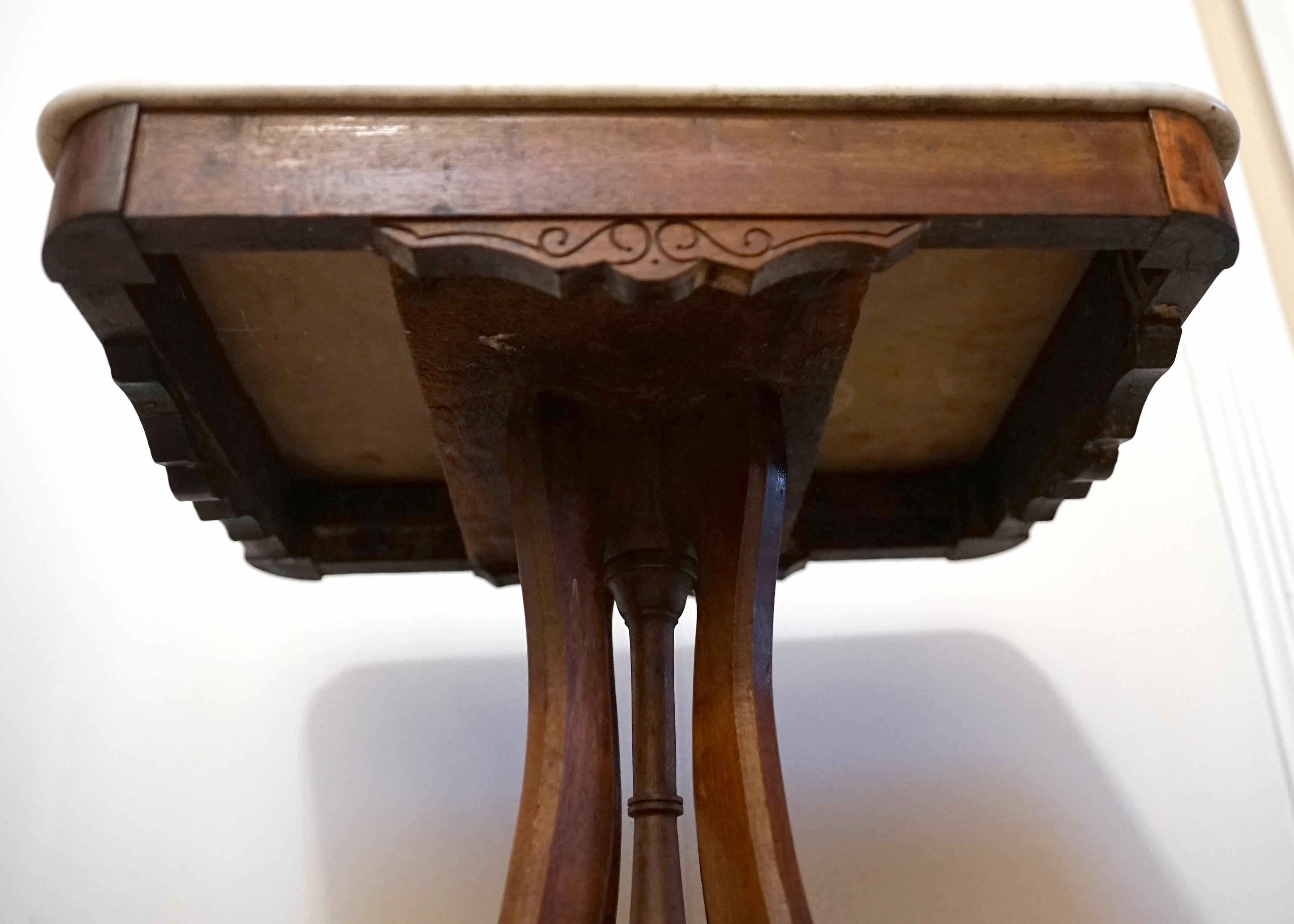 19th Century Victorian 1880 Walnut Carved Side Table with White Marble Top For Sale
