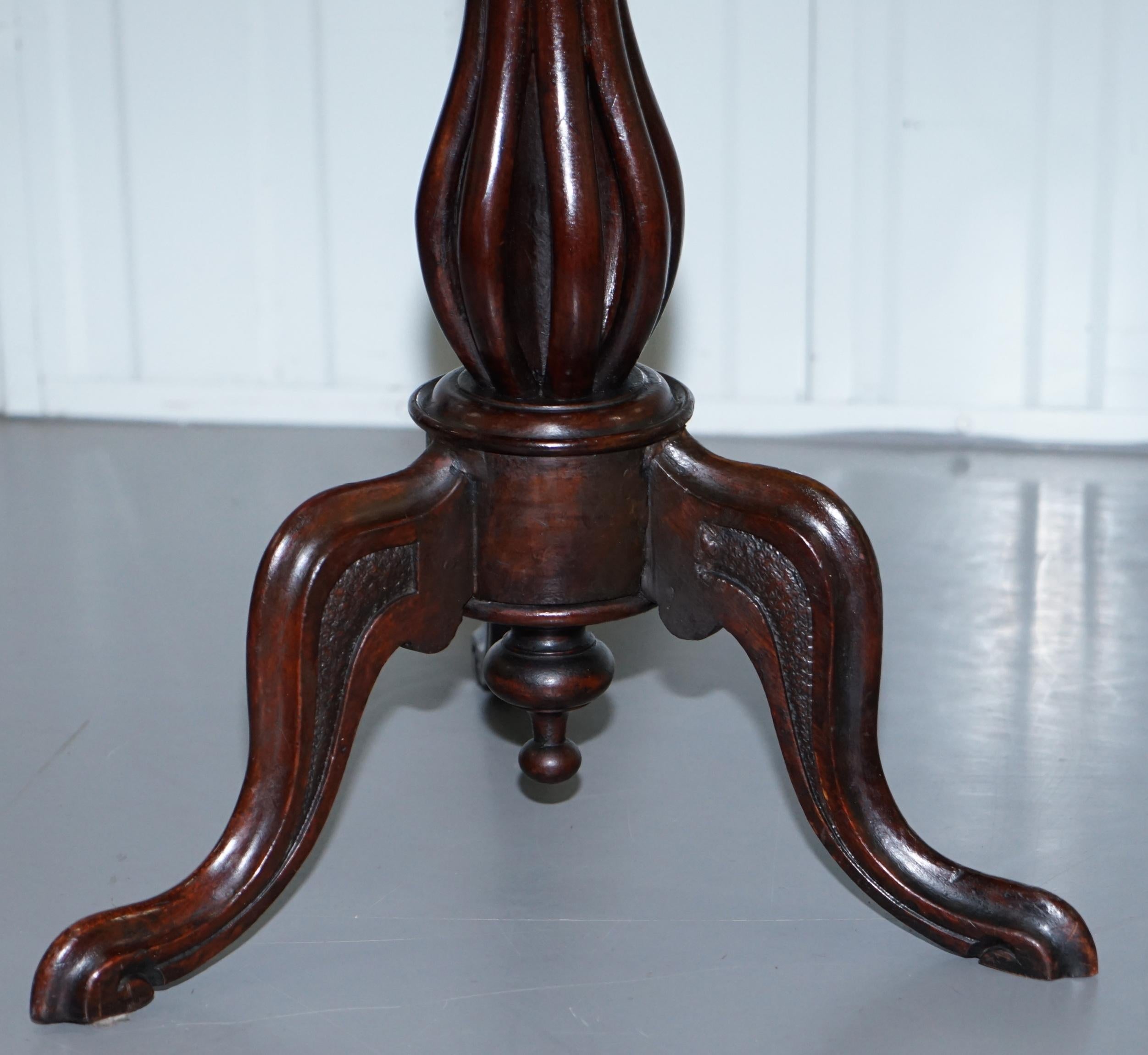 Victorian 1880 Walnut Marquetry Inlaid Chess Tilt-Top Games Table Ornate Legs 7