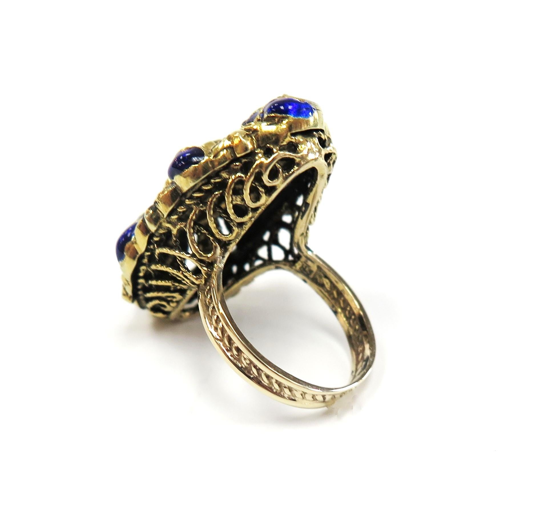 Victorian 1880s Blue Enamel and Diamond Ring or 14 Karat Yellow Gold In Excellent Condition In Bellmore, NY