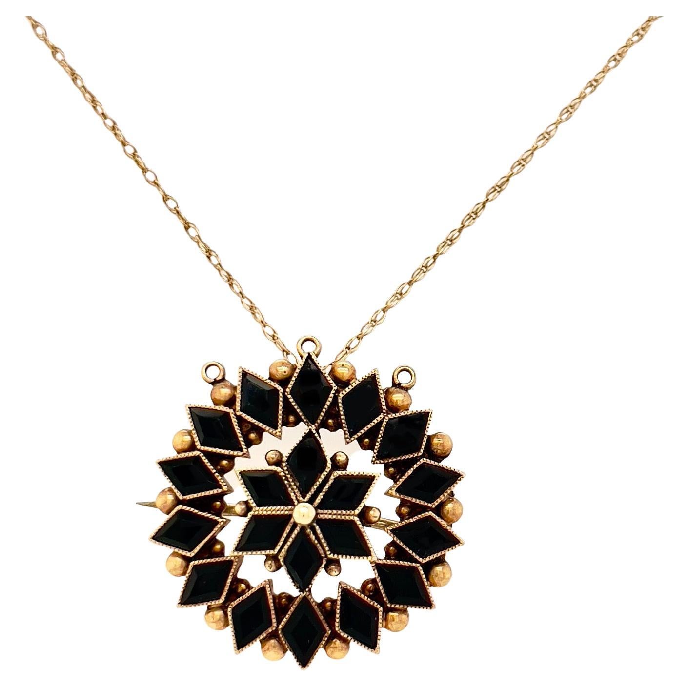 Victorian 1880's Onyx Pendant & Pin Necklace 14K Gold