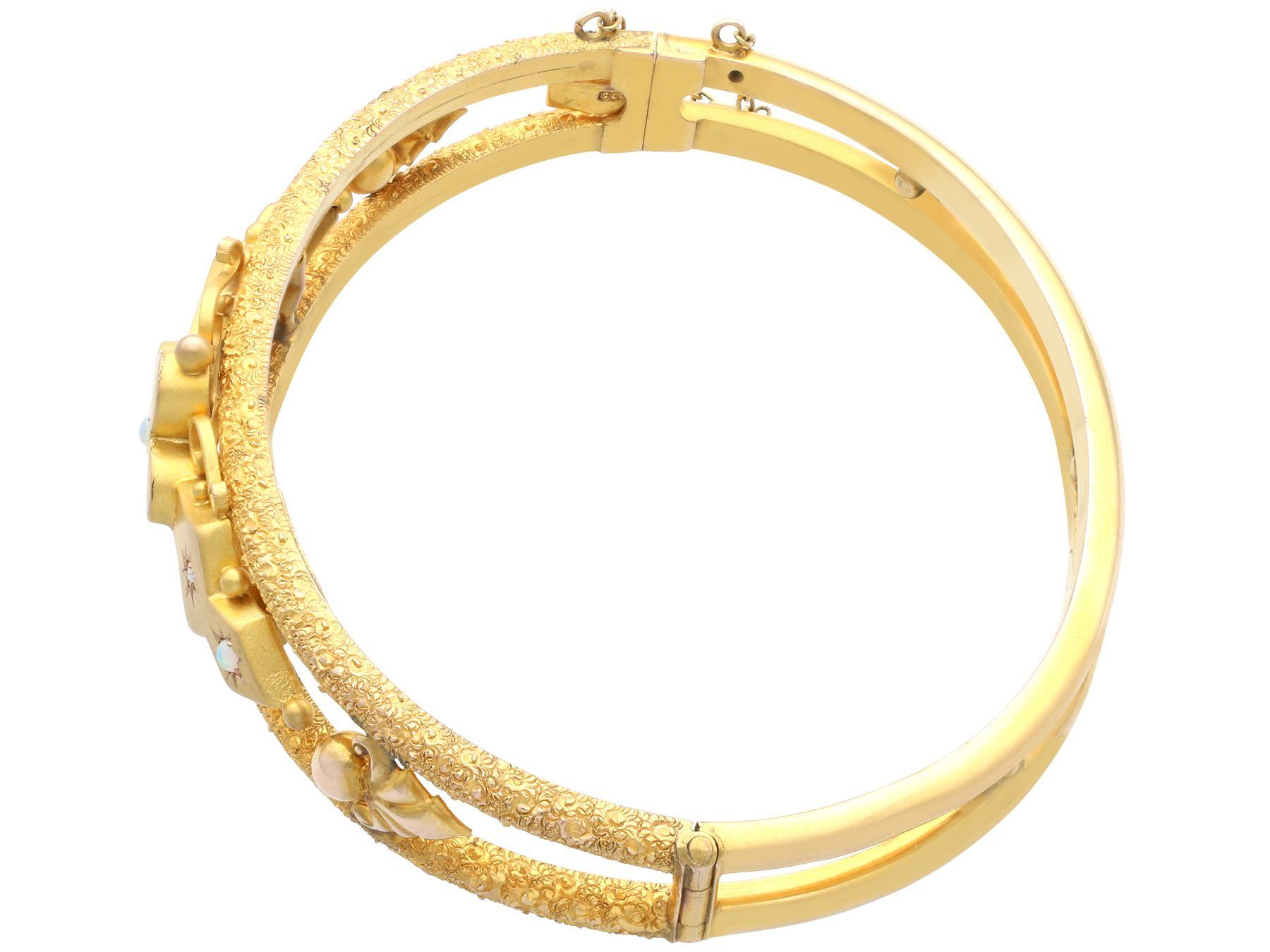 Women's Victorian Opal and Diamond Yellow Gold Bangle For Sale