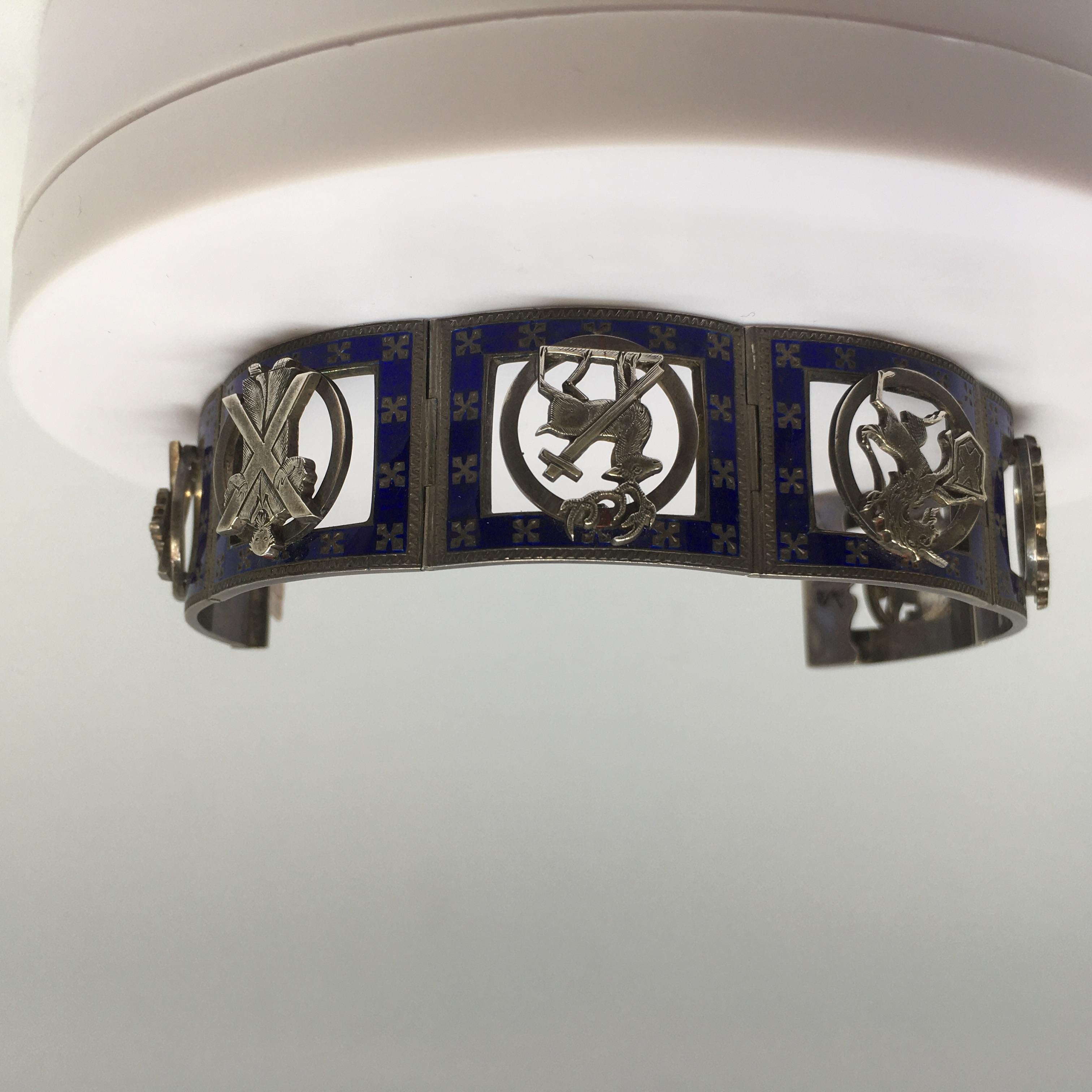 Brazalete escocés victoriano de plata con panel de esmalte de la década de 1880 en Bueno Estado en Los Angeles, CA