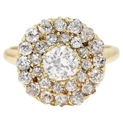 Victorian 1.89 Carats Old European Cut Diamond 14 Karat Yellow Gold Antique Ring