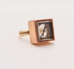 Victorian 1890 Antique Square Ring With a Functional Compass In 14Kt Rose Gold