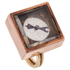 Victorian 1890 Antique Square Ring With a Functional Compass In 14Kt Rose Gold