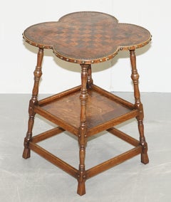 Victorian 1890 Hand Dyed Leather & Oak Battle Scene Chess Board Games Table