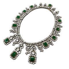 VICTORIAN 1890 Necklace 18K Gold With 42.00 Cwt Emeralds & Diamonds