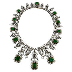 VICTORIAN 1890 Necklace 18K Gold With 42.00 Cwt Emeralds & Diamonds