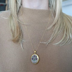 Victorian 1890 Pendant Locket in 18kt Gold with 9.44ctw Diamonds Rubies Emerald