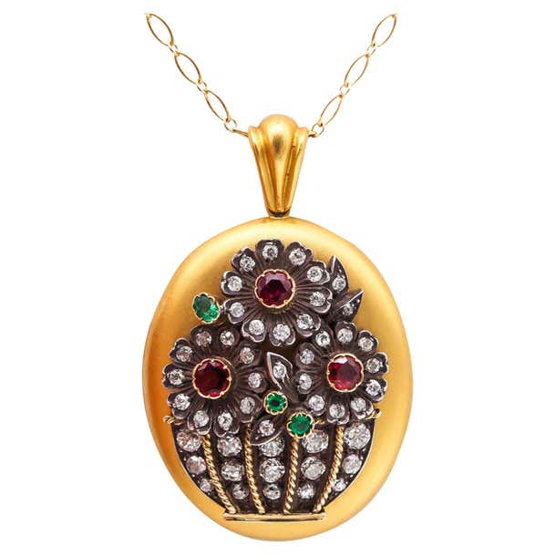 Locket 1890 Victorian 1890 Pendant Locket in 18kt Gold with 9.44ctw Diamonds Rubies ...