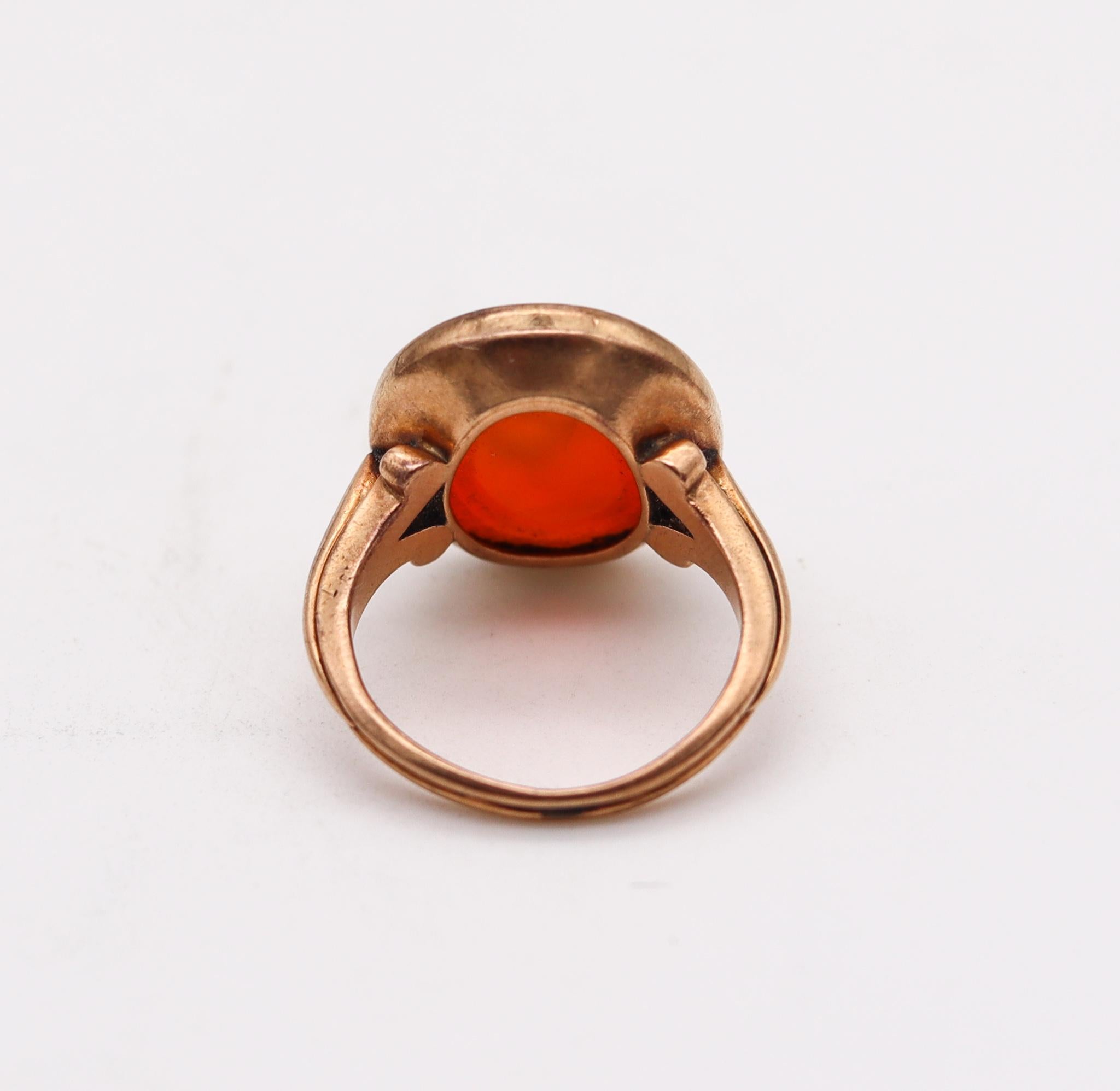 Victorian 1890 Signet Intaglio Ring in 18kt Yellow Gold with Carved Carnelian 1