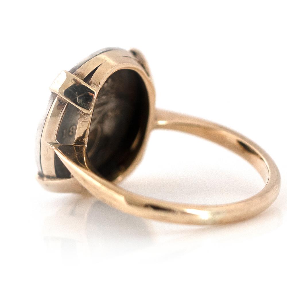 Victorian 1890 Silver Coin 9ct Gold Gemstone Ring For Sale 1