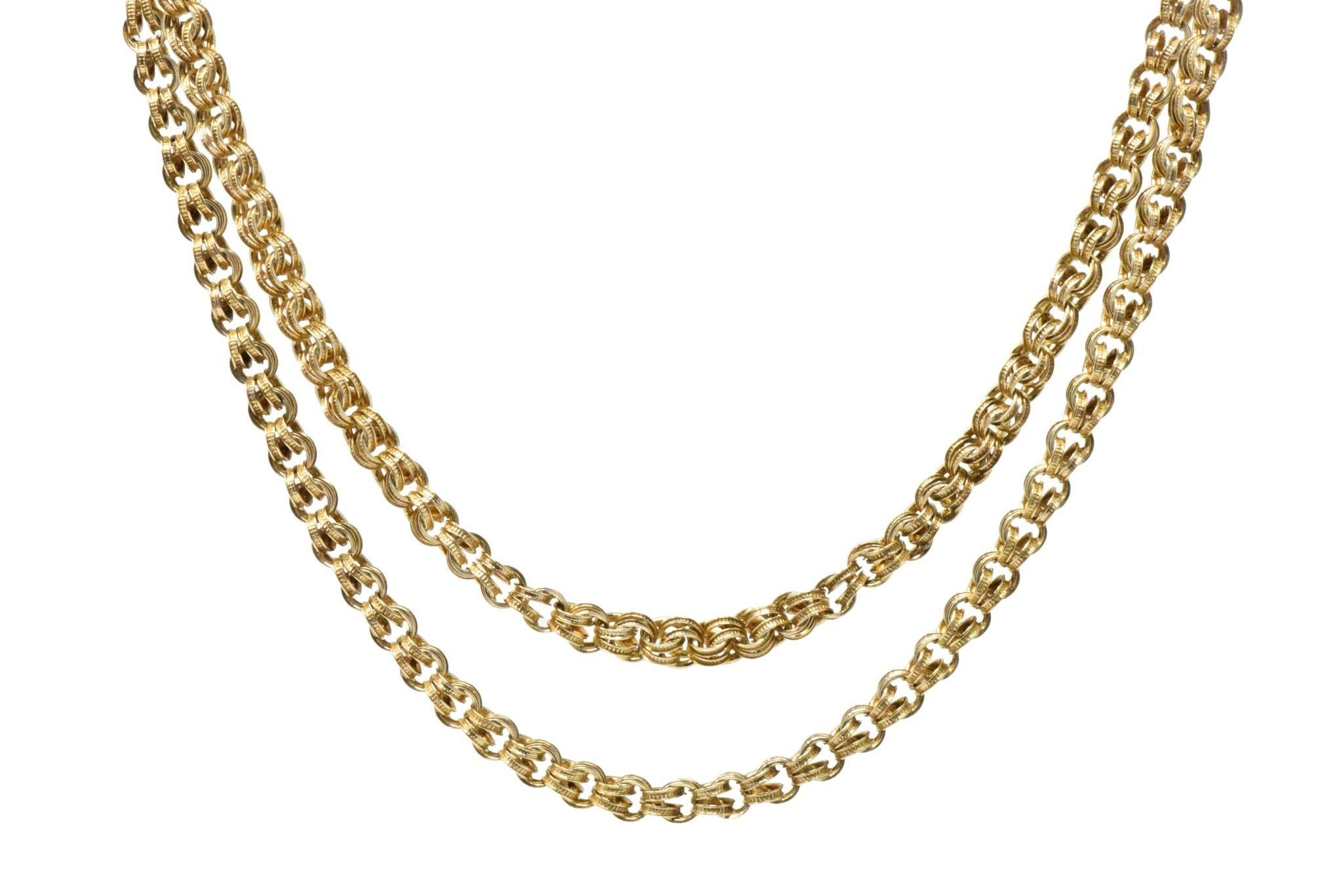 Women's or Men's Victorian 1890s 14 Karat Gold Long Chain Necklace