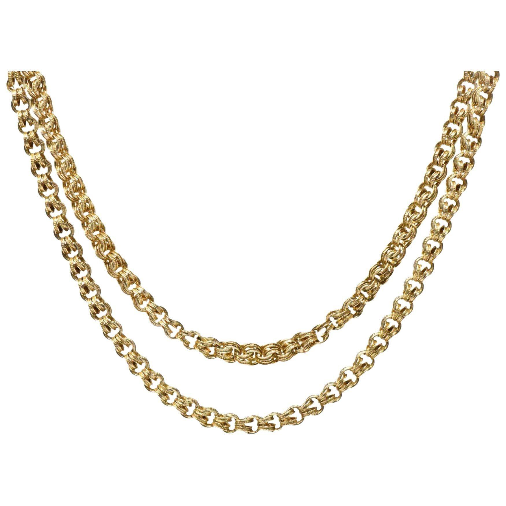 Victorian 1890s 14 Karat Gold Long Chain Necklace