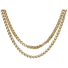 Victorian 1890s 14 Karat Gold Long Chain Necklace