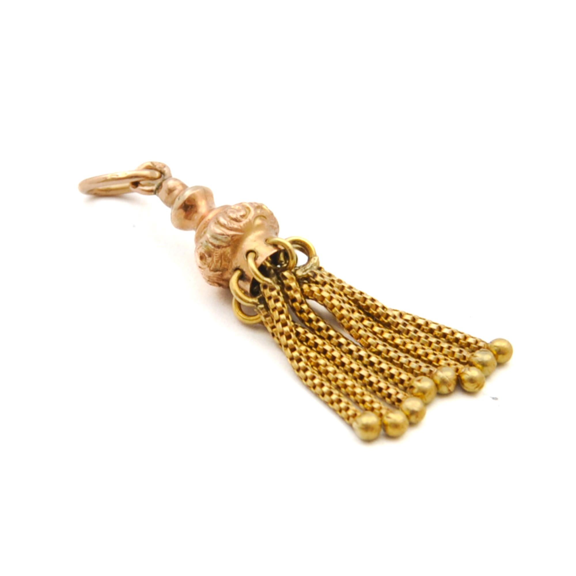 Women's Antique Victorian 1890s 14K Gold Tassel Pendant For Sale