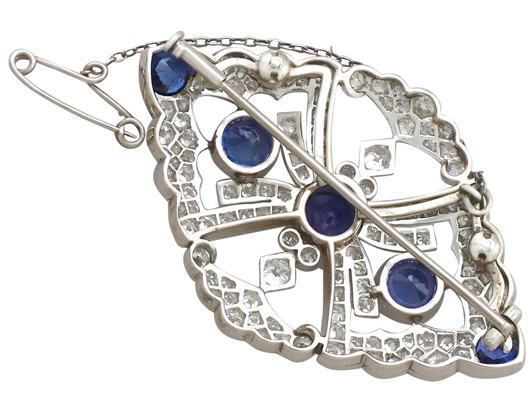 Women's Victorian 1890s 4.84 Carat Sapphire and 4 Carat Diamond White Gold Brooch