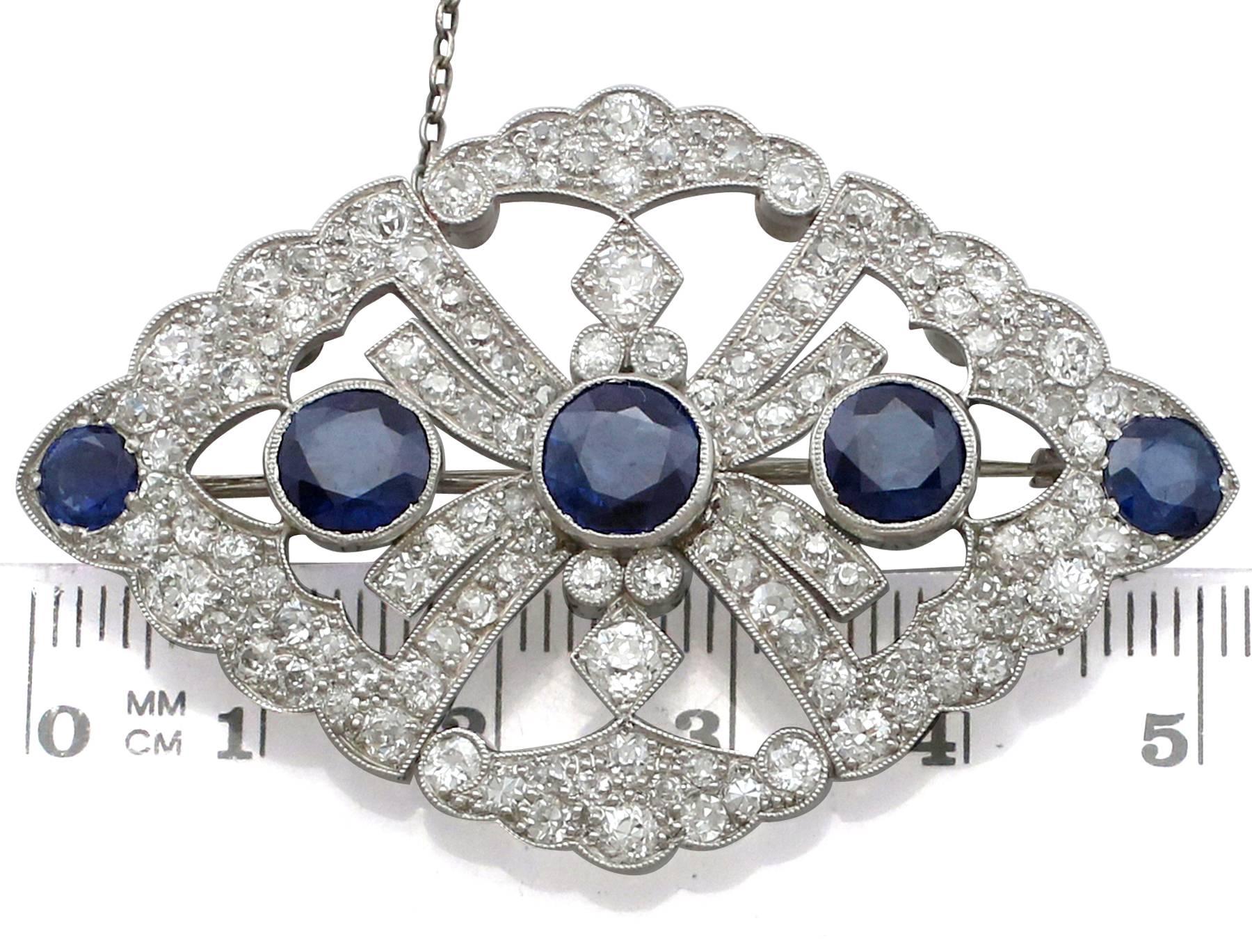 Victorian 1890s 4.84 Carat Sapphire and 4 Carat Diamond White Gold Brooch 2