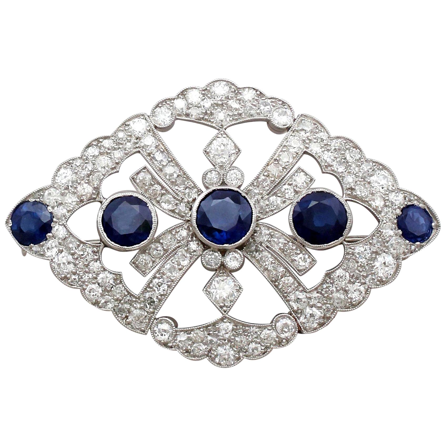 Victorian 1890s 4.84 Carat Sapphire and 4 Carat Diamond White Gold Brooch