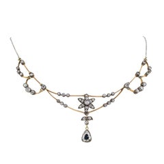 Victorian 1890s Diamond Gold Silver Necklace