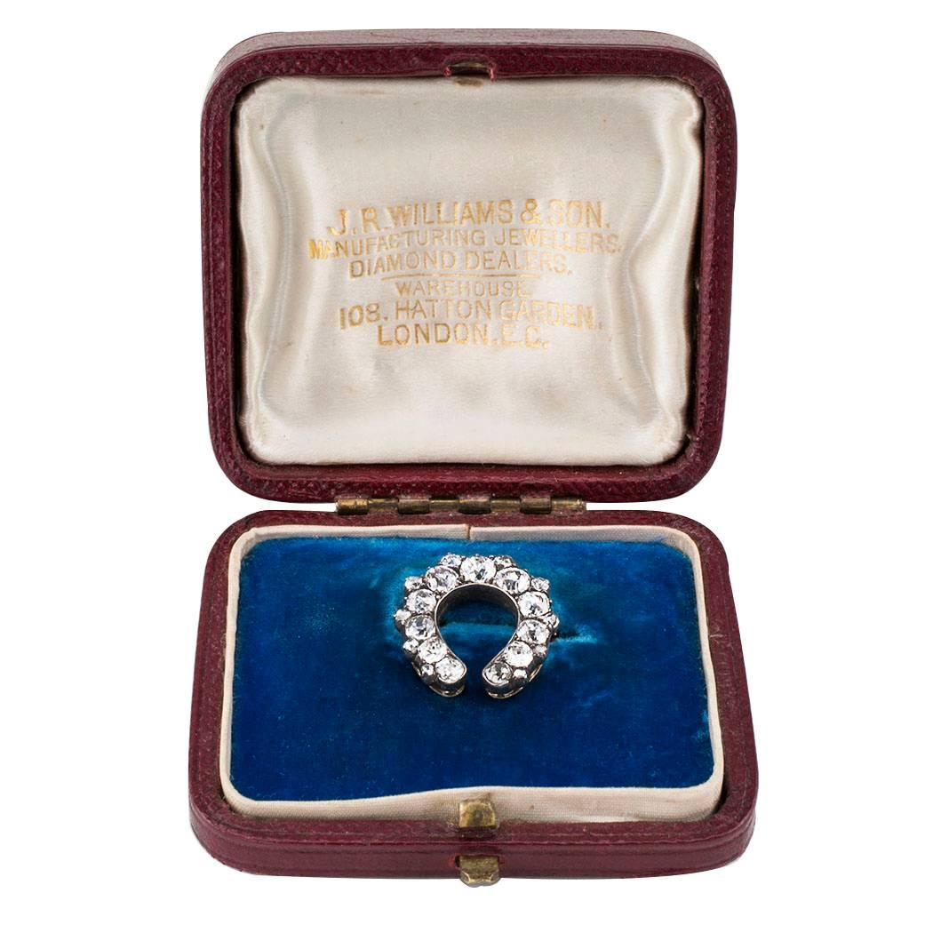 Women's or Men's Victorian 1890s Diamond Horseshoe Silver Gold Brooch