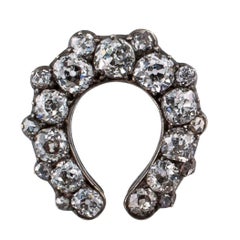 Victorian 1890s Diamond Horseshoe Silver Gold Brooch