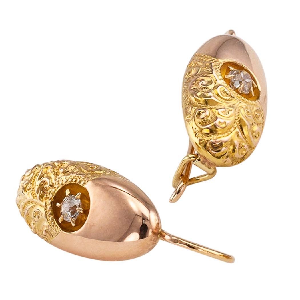 Old Mine Cut Victorian 1890s Diamond Two-Tone Gold Drop Earrings