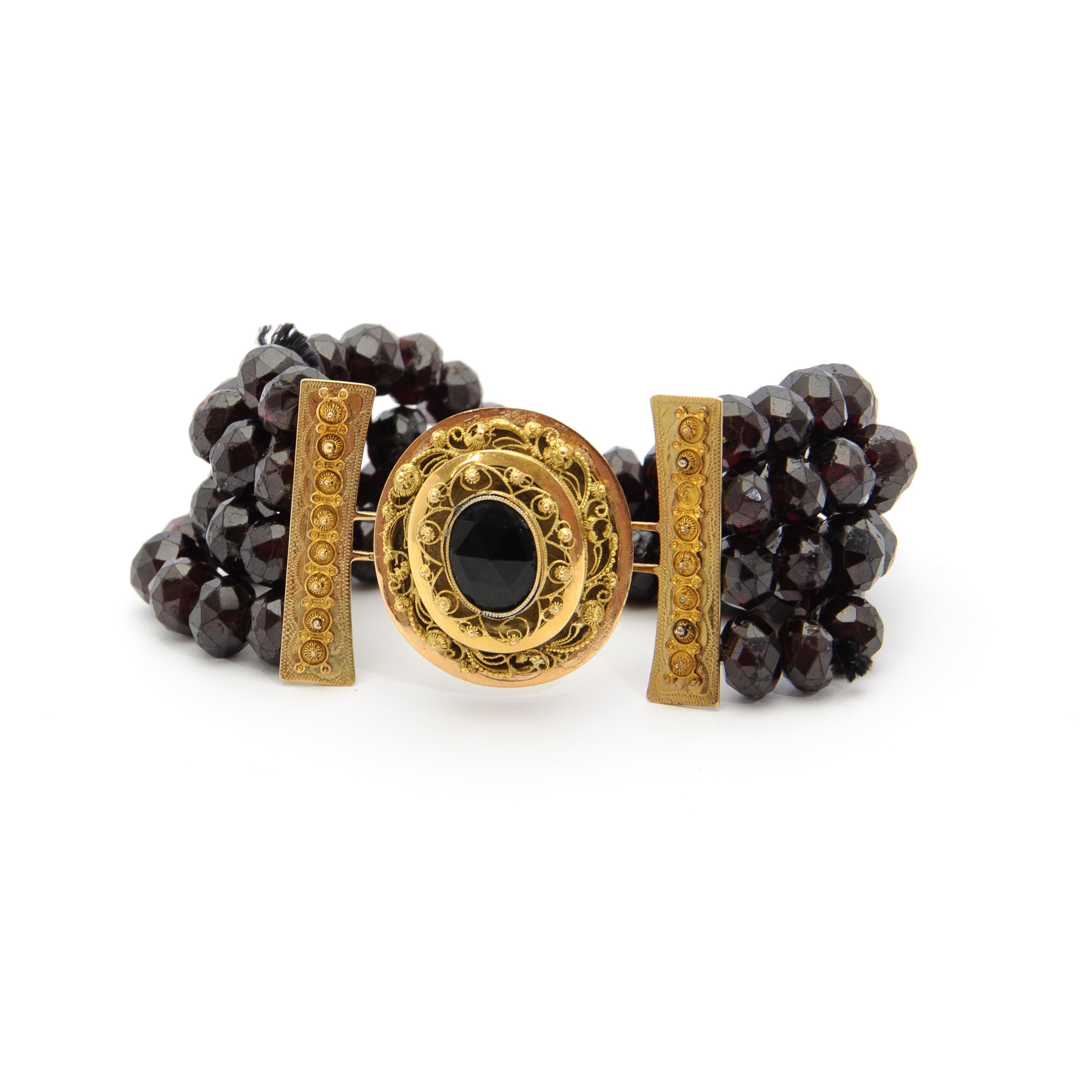 Antique Garnet and 14K Gold Multi-Strand Bracelet For Sale 2