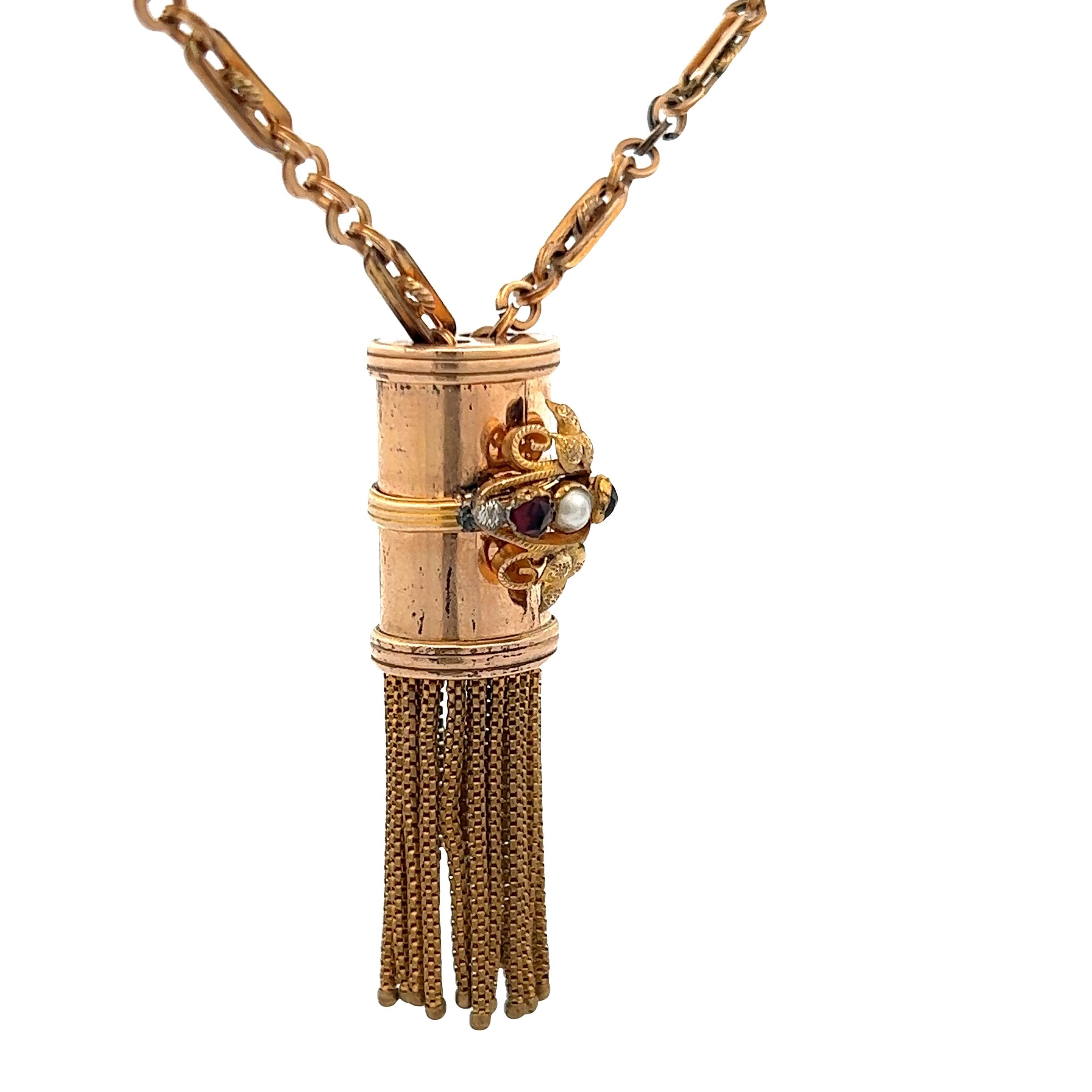 Women's Victorian 1890s Gold Filled Tassel Necklace For Sale