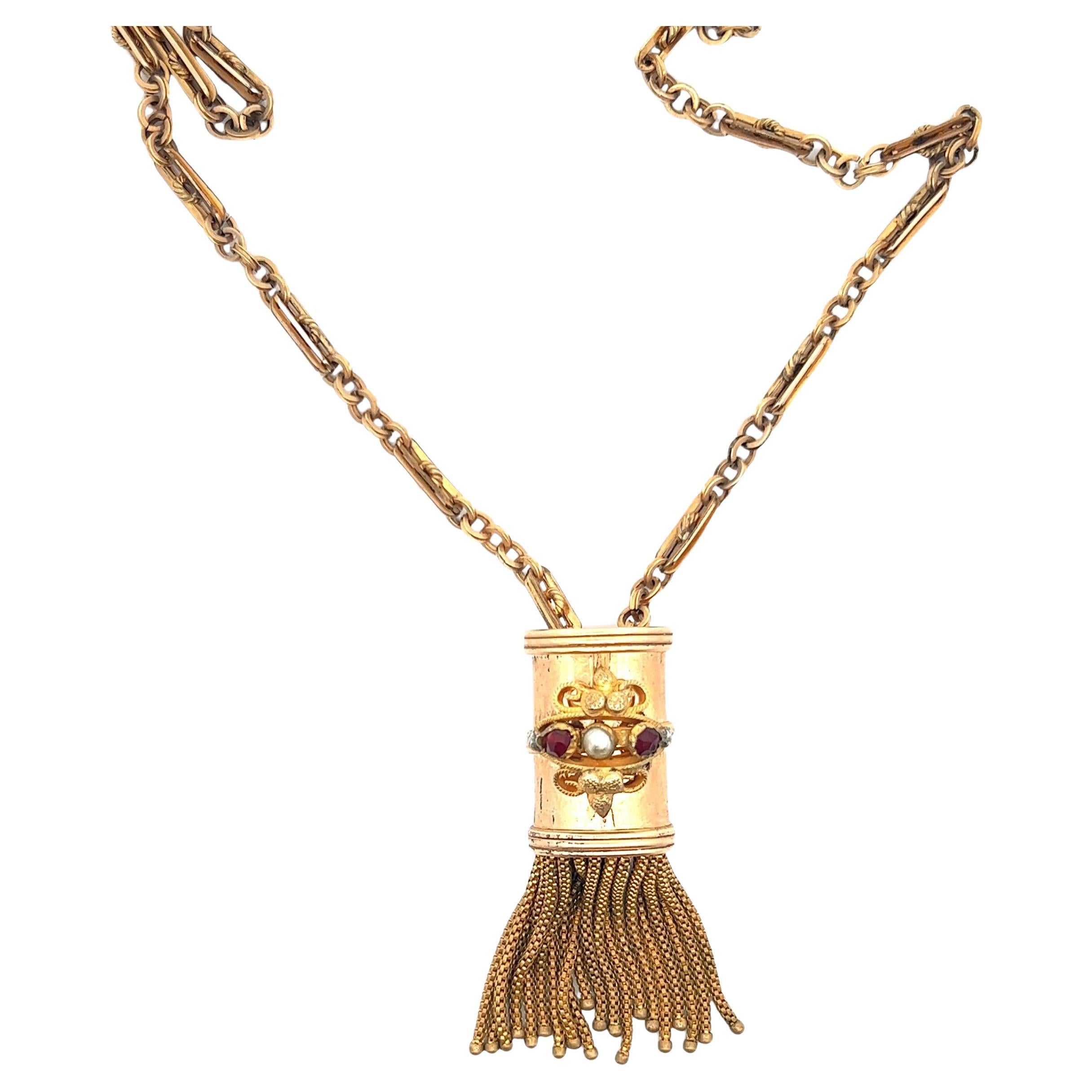 Victorian 1890s Gold Filled Tassel Necklace For Sale