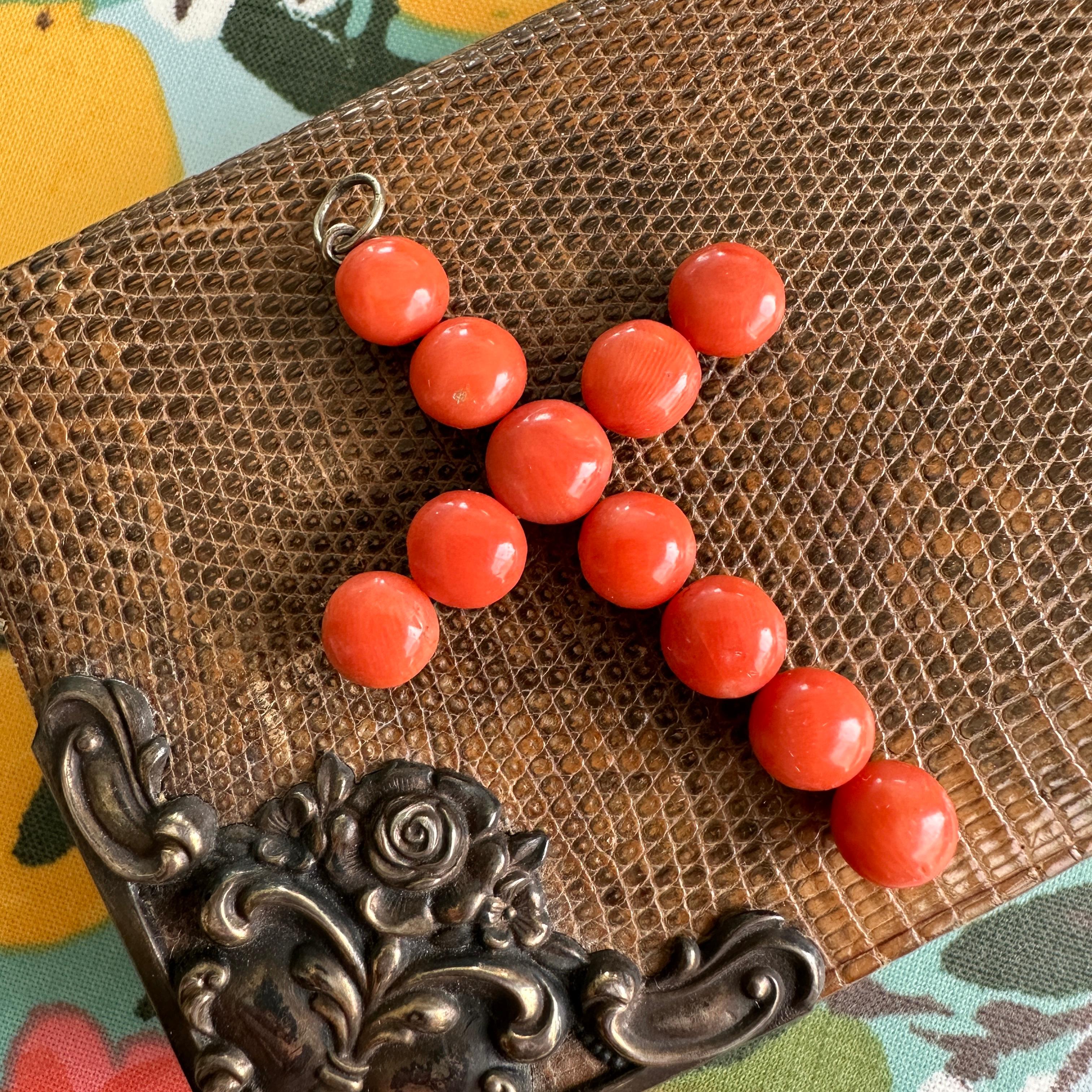 Victorian 1890's Natural Red Coral Silver Cross In Good Condition For Sale In Scotts Valley, CA