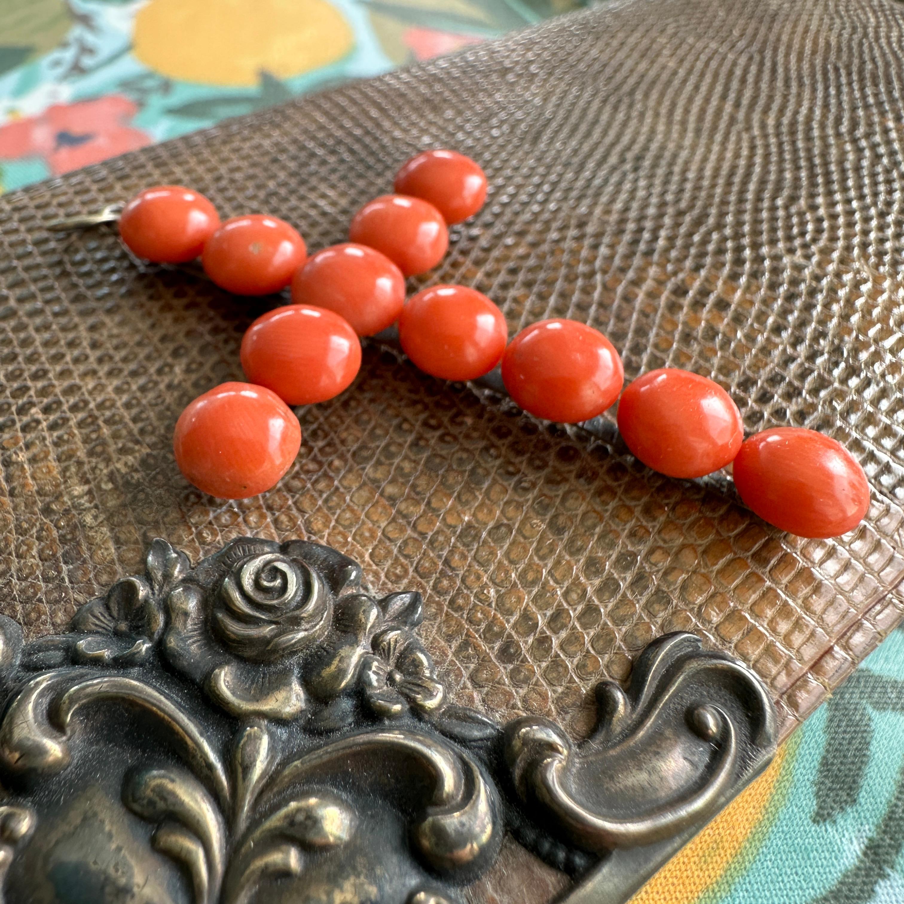 Victorian 1890's Natural Red Coral Silver Cross For Sale 1