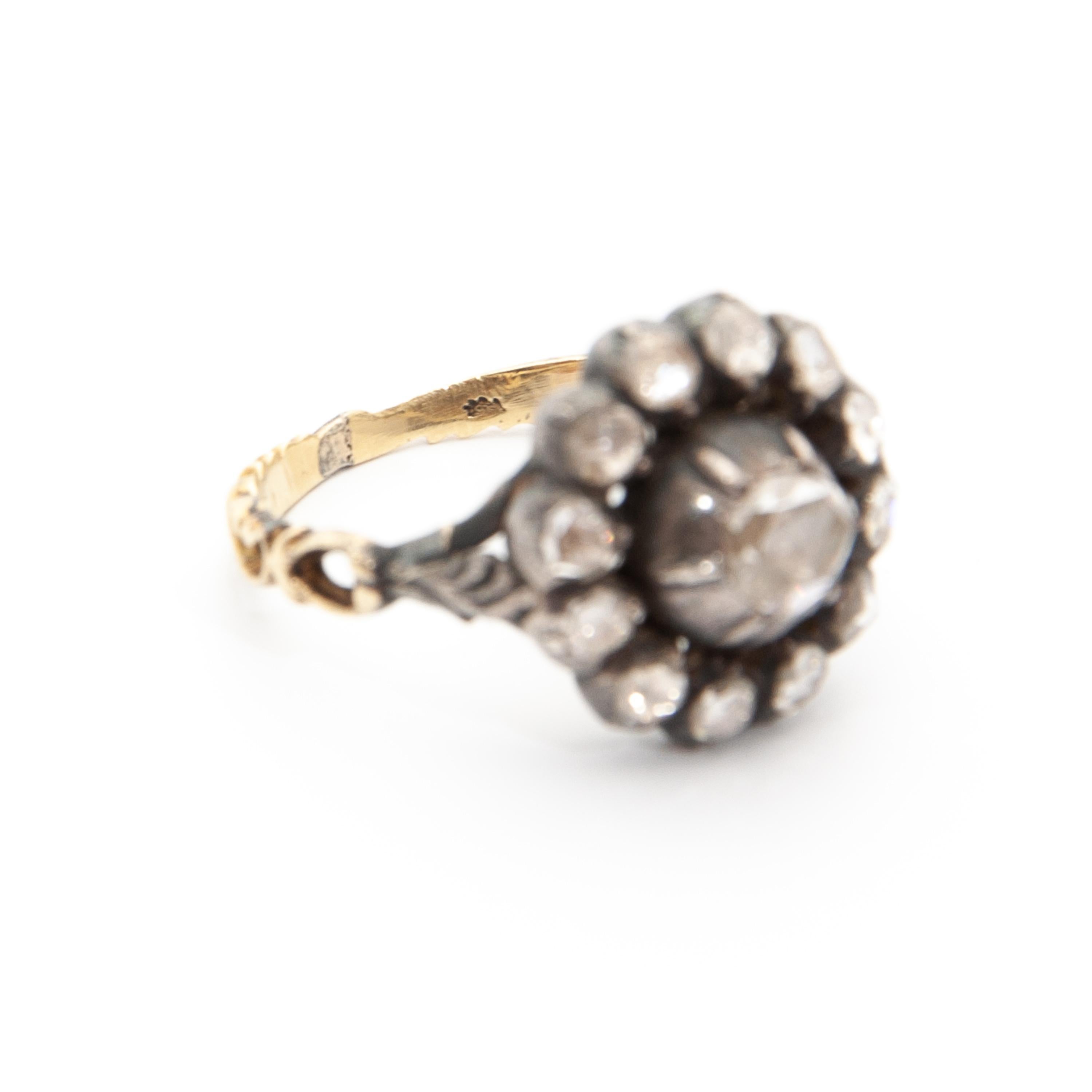Vintage Rose Cut Diamonds 14K Gold and Silver Ring For Sale 3