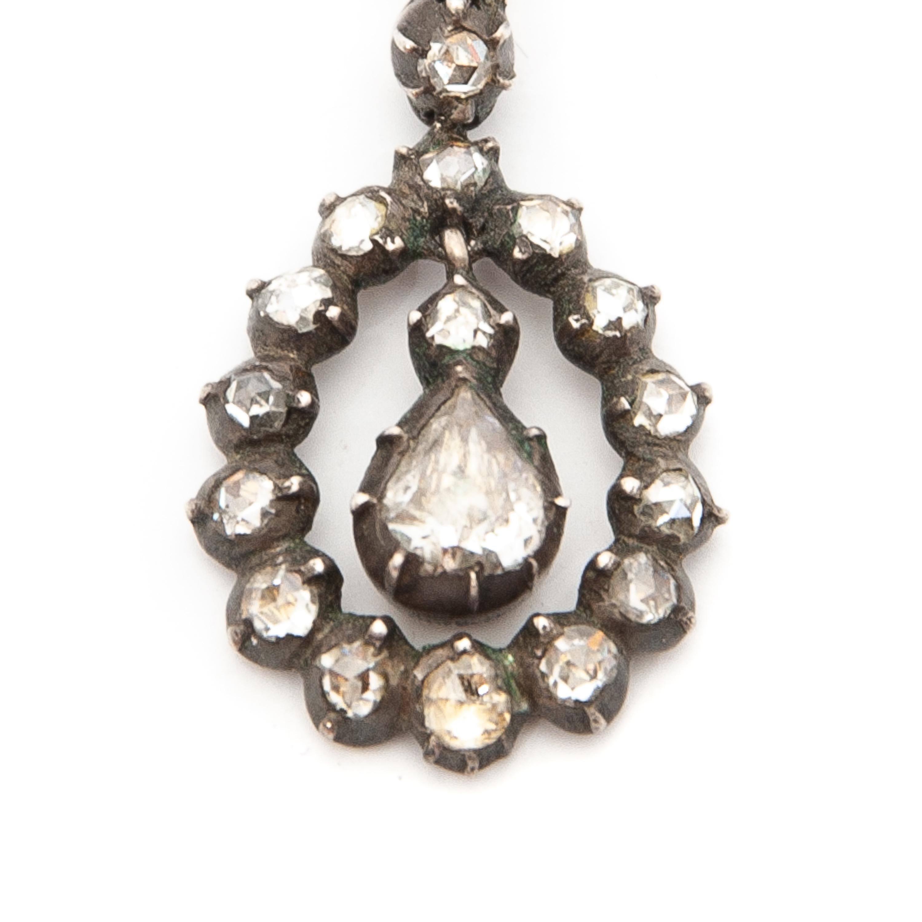 Victorian 14 Karat Gold and Silver Rose Cut Diamond Pendant