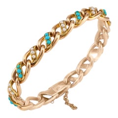 Victorian 1890s Turquoise Pearl Gold Bracelet