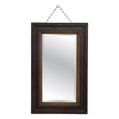 Victorian 1890s UK import Carved Oak Wall Mirror with Beveled Glass.