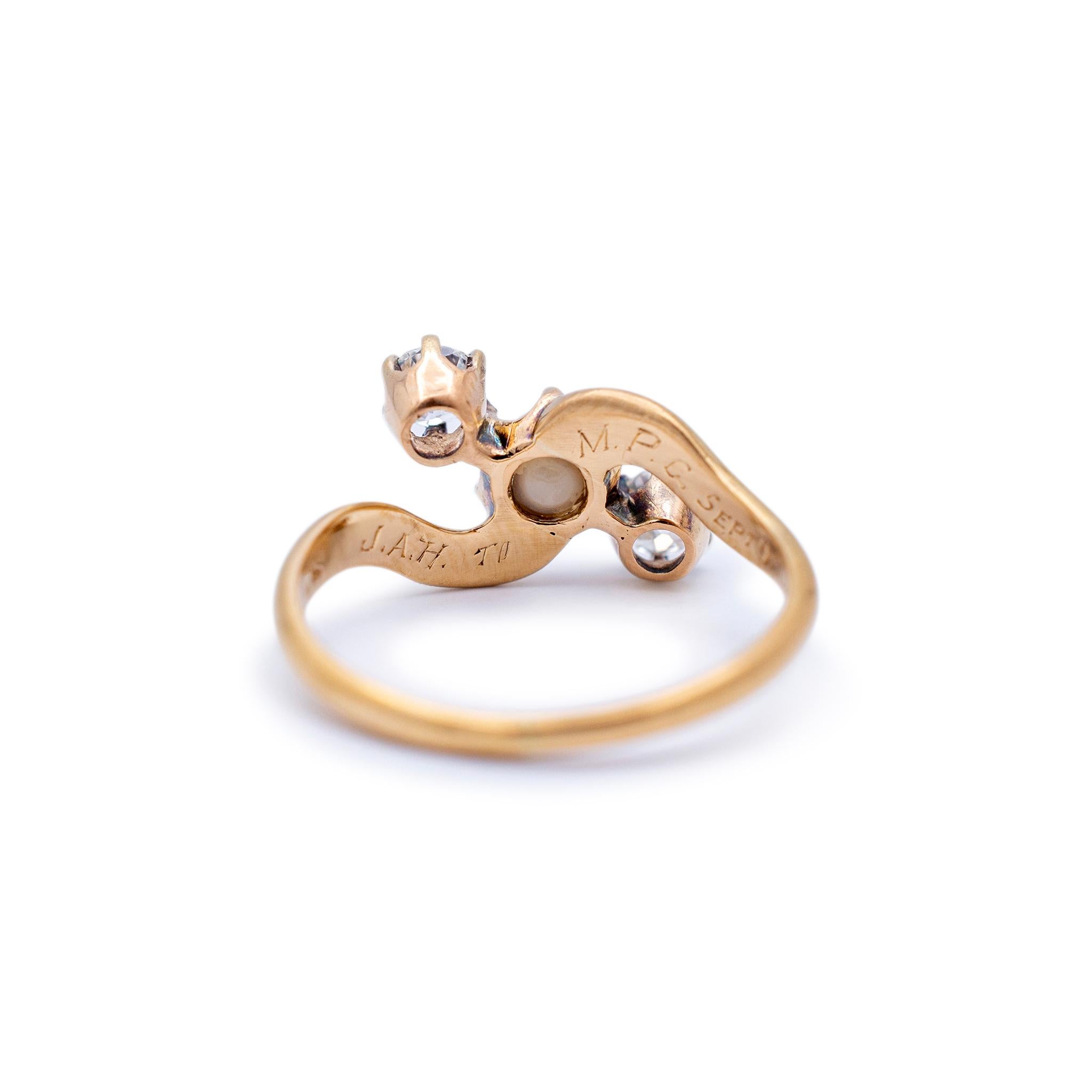 Victorian 1897 18K Yellow Gold Old European Cut Diamond Pearl Cocktail Ring For Sale 3