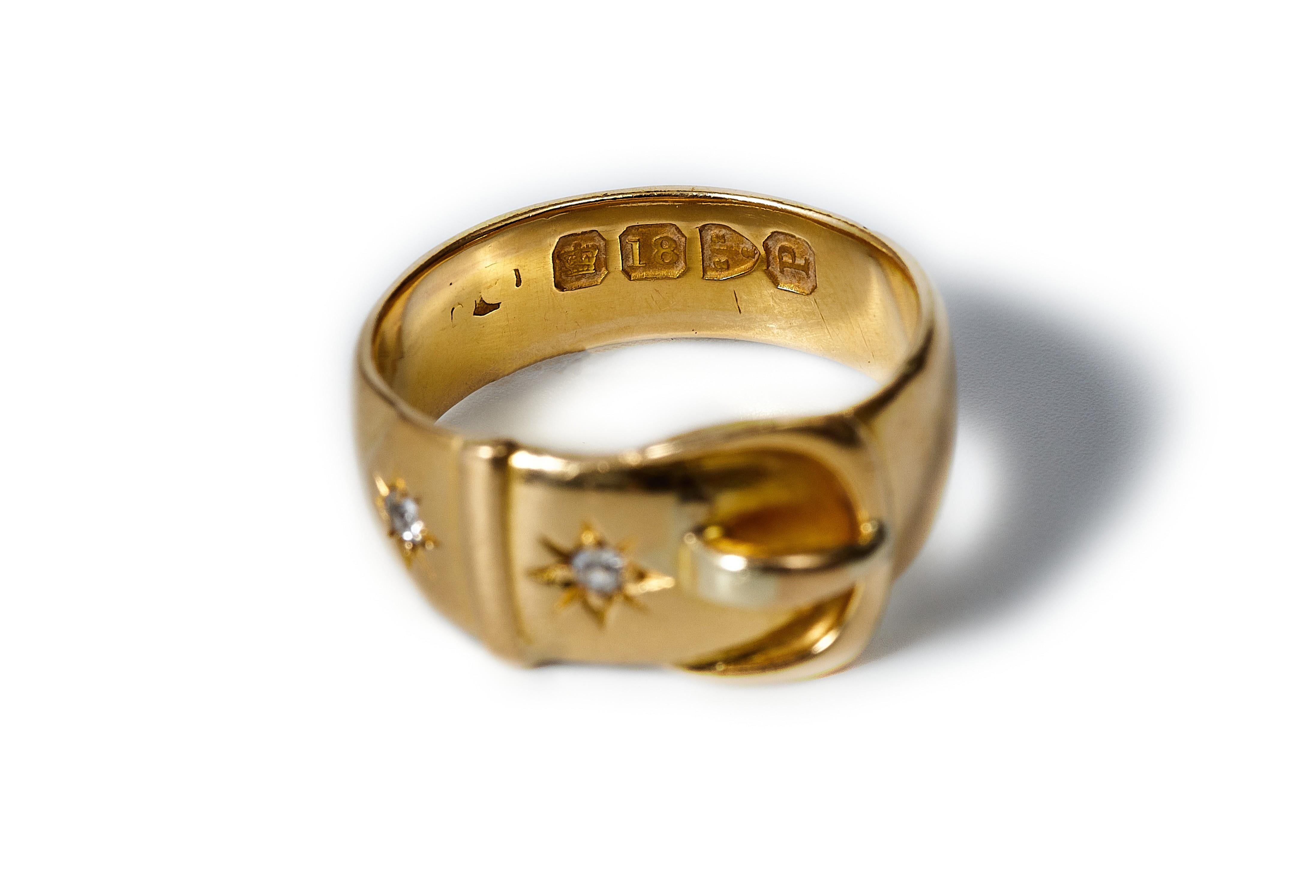 Taglio vecchia miniera Anello vittoriano con fibbia in oro e diamanti del 1898 in vendita