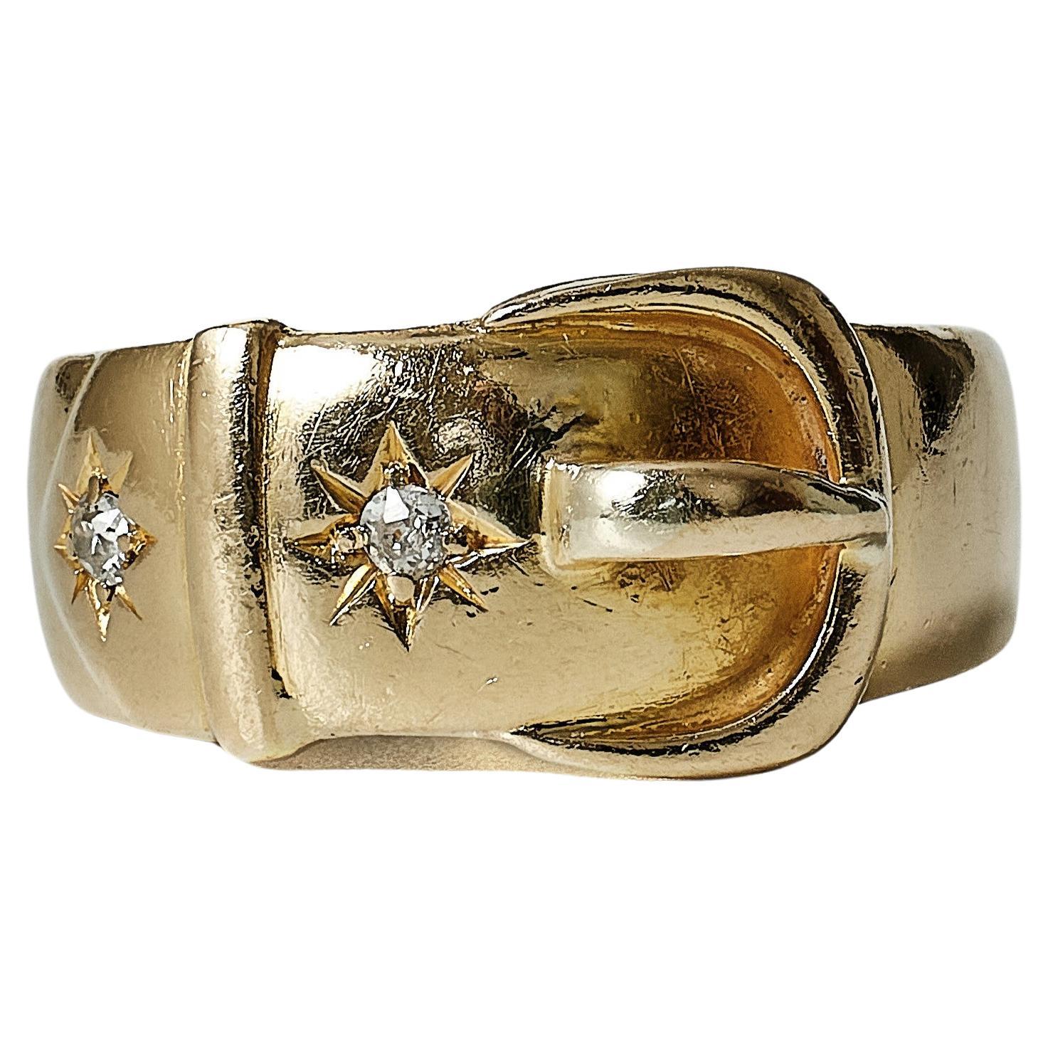 Victorian 1898 gold diamond buckle ring