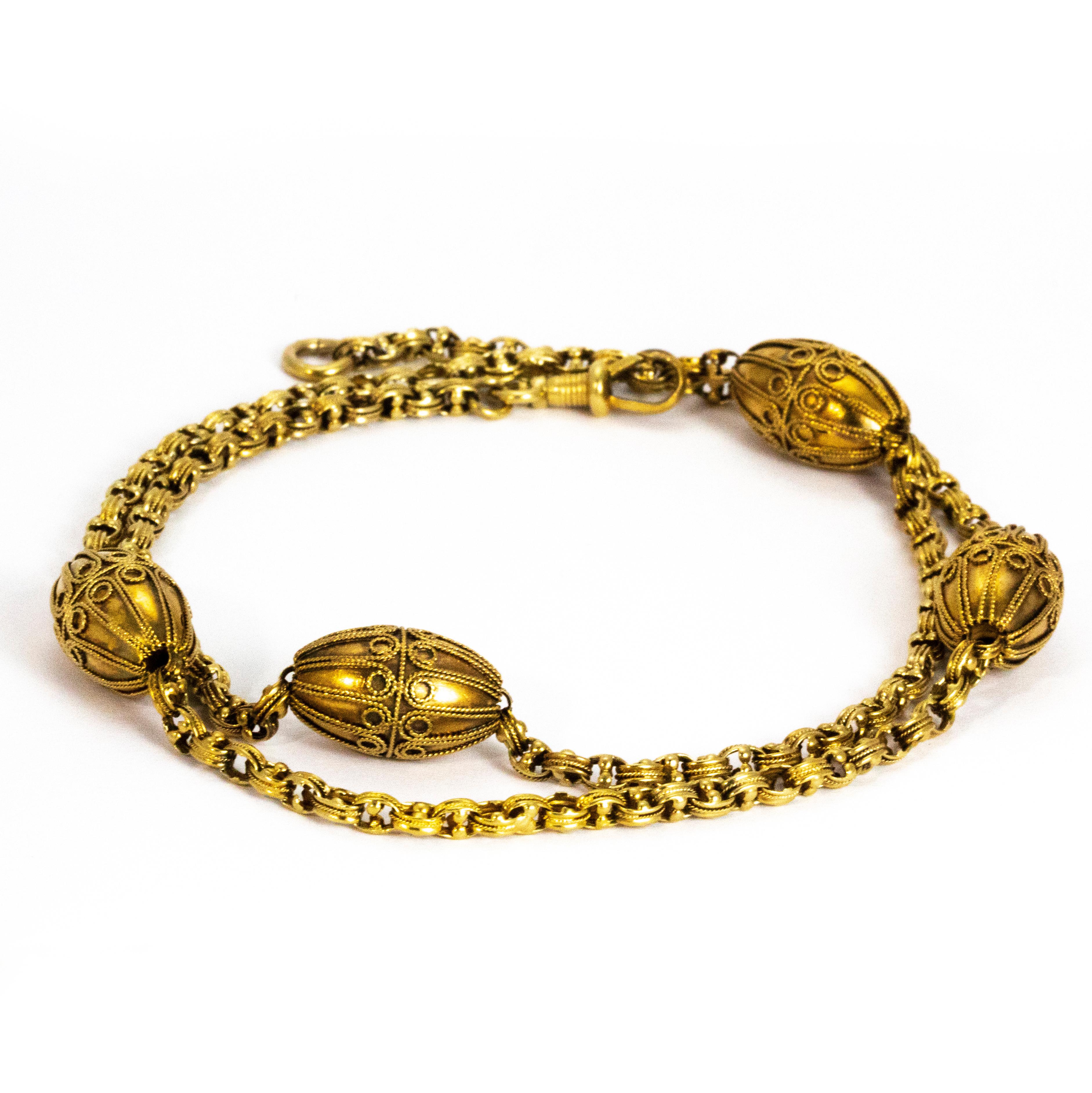 Victorian 18 Carat Gold Orb Necklace In Good Condition For Sale In Chipping Campden, GB