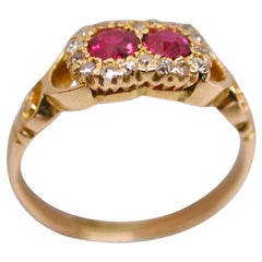 Antique Victorian 18 Carat Gold 2-Stone Ruby and Diamond Cluster Ring, circa 1895