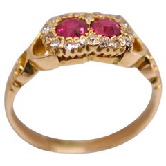 Victorian 18 Carat Gold 2-Stone Ruby and Diamond Cluster Ring, circa 1895