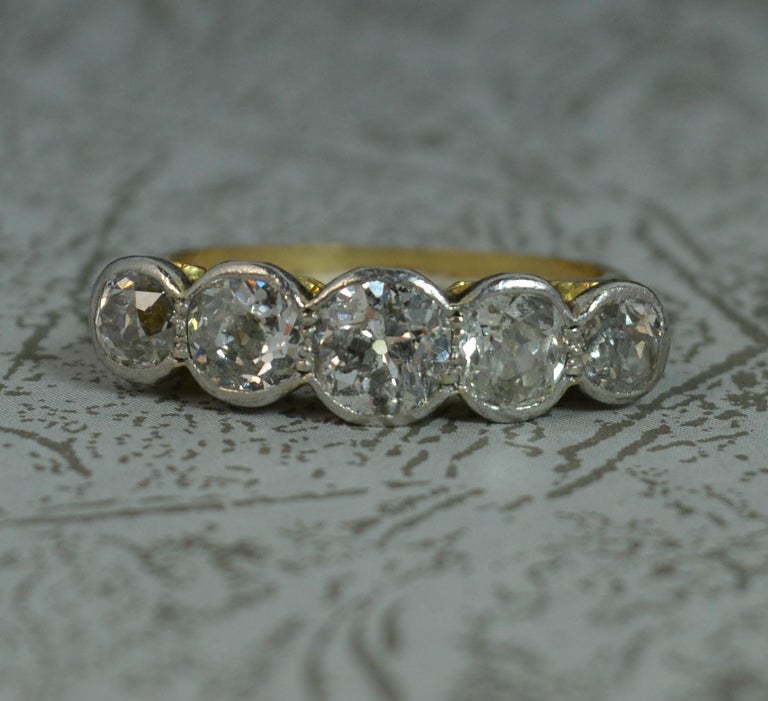 Victorian 18 Carat Gold 2.00 Old Cut Diamond Bezel Set Five-Stone Ring ...