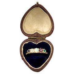 Anello acrostico vittoriano in oro 18ct, ADORE Ametista, Diamante, Opale, Rubino e Smeraldo