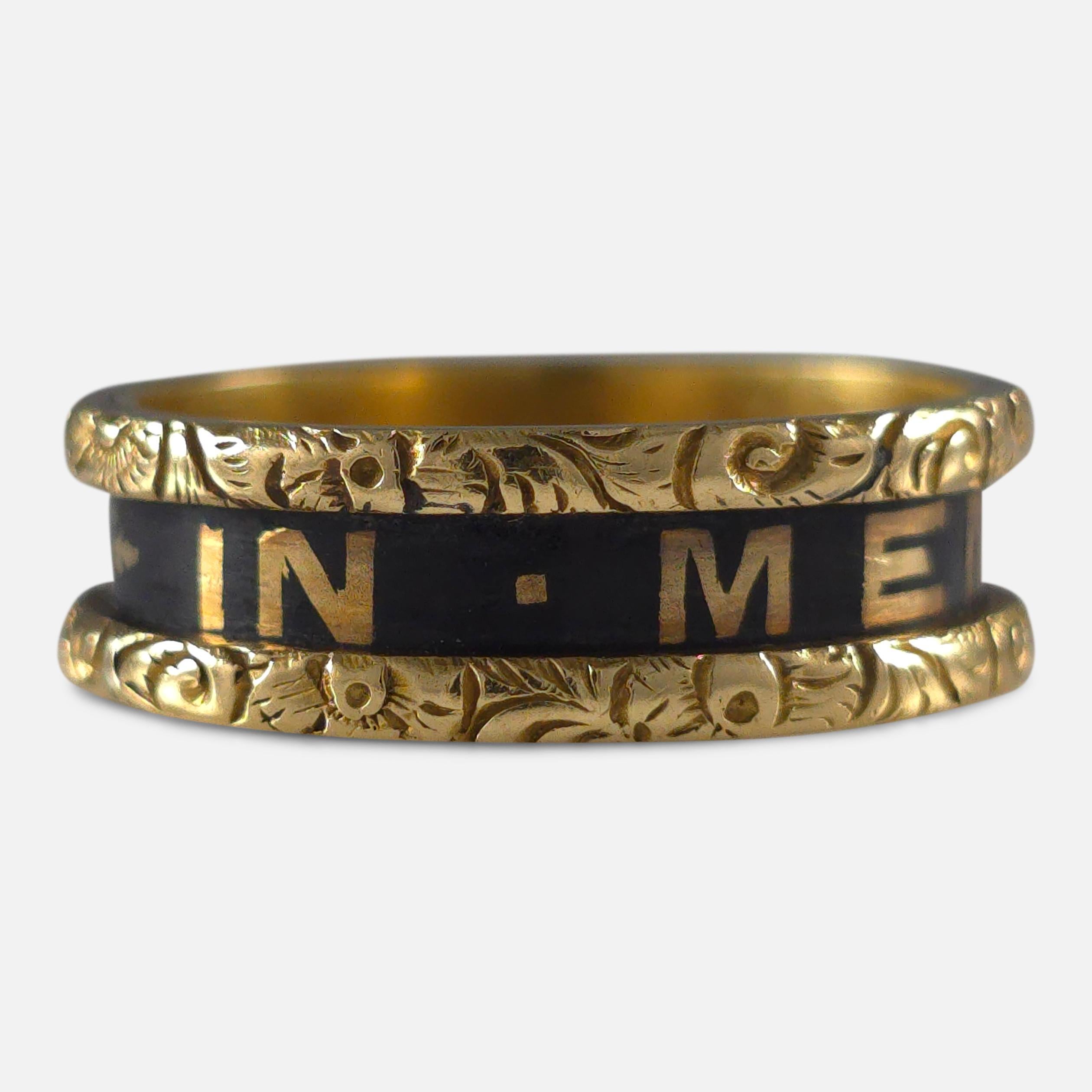 Late Victorian Victorian 18ct Gold and Enamel Memorial Ring, 1874 For Sale