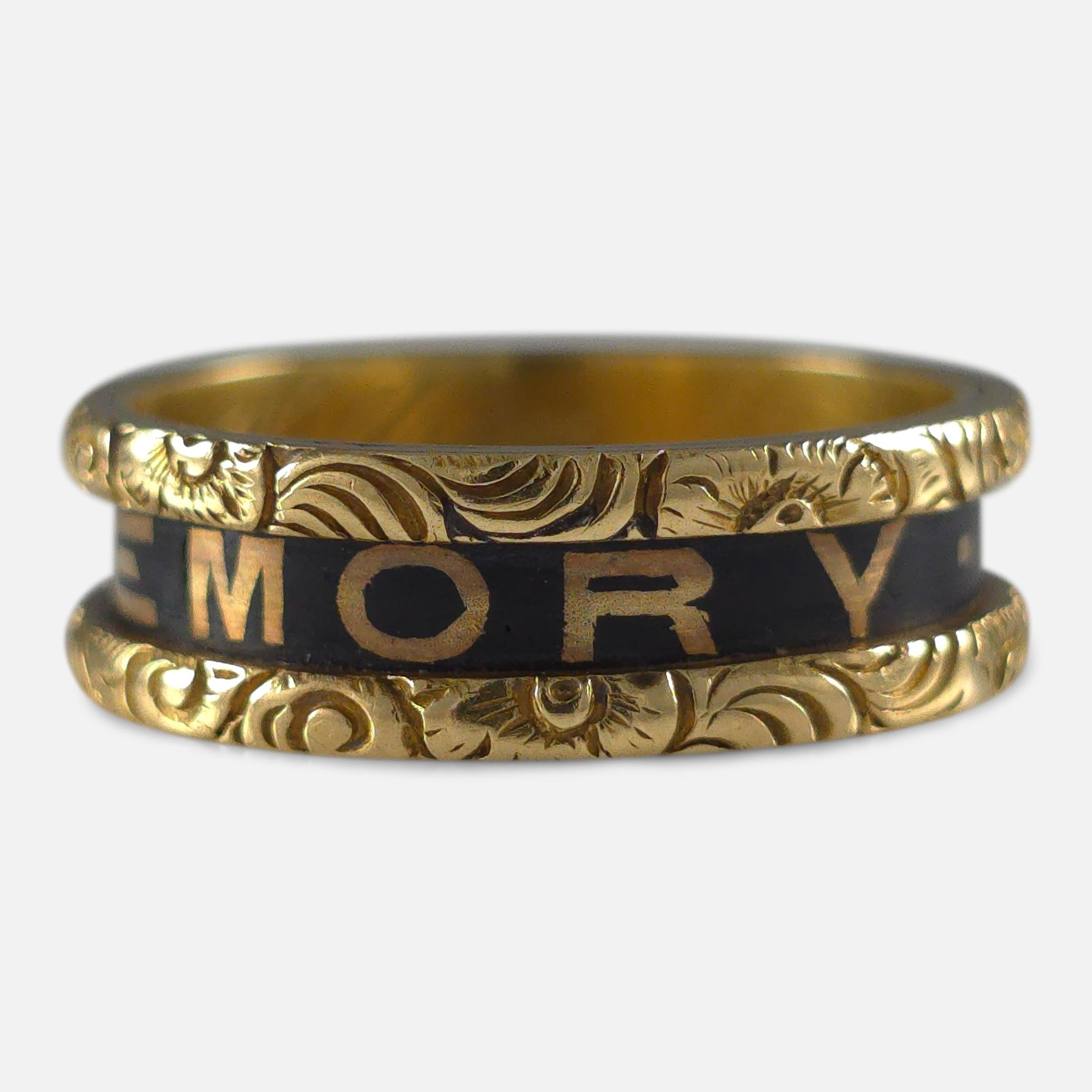 Victorian 18ct Gold and Enamel Memorial Ring, 1874 In Good Condition For Sale In Glasgow, GB